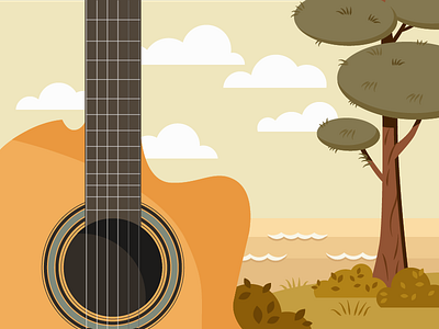 Guitar camp fall forest guitar illustration nature trip vector art