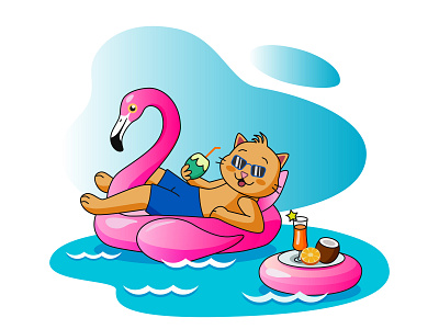 Cat Vacation character design illustration vector