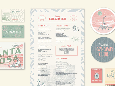 Lazeaway Club Brand Design bird branding design flamingo graphic graphic design illustration lettering logo menu menu design restaurant restaurant branding retro typography typography design vintage