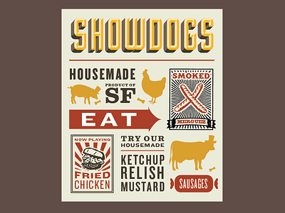 Showdogs Brand Concept casual fruit crate lettering logo pattern restaurant retro rock vintage