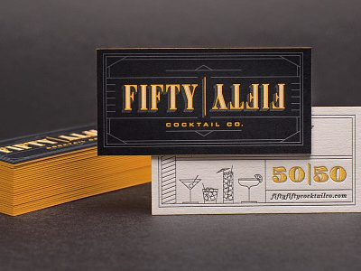 Fifty/Fifty Business Cards black business card cocktails lettering letterpress logo yellow