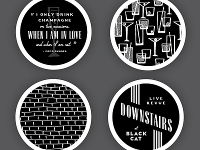 Black Cat Coasters bar black white branding cocktail lettering logo mid century restaurant vintage