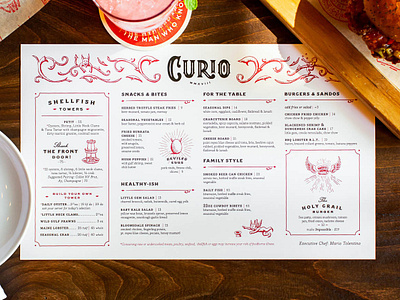 Curio Menu Design bar branding design graphic graphic design illustration lettering logo menu menu design restaurant retro typography vector victorian vintage