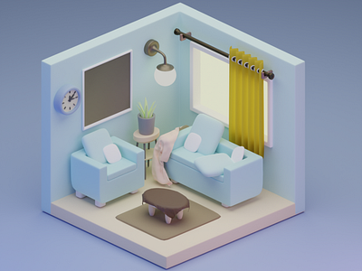 Mini Room 3D 3d 3d modeling animation blender blue branding design interior miniature room