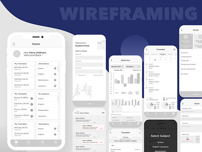 Wireframes for School Management Application app design school app ui ux wireframe design