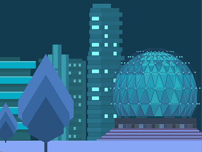 Science world at night blue buildings canada dark graphic design night trees vancouver vector