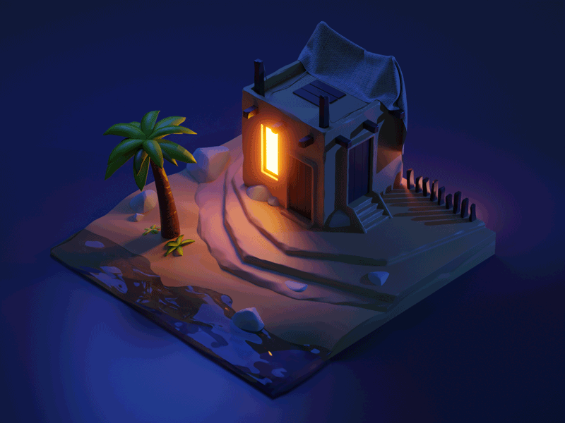 Egyptian Mud Houses 3d animation b3d beach blender blender3d home house isometric night