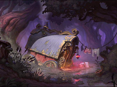 Wagon background forest illustration