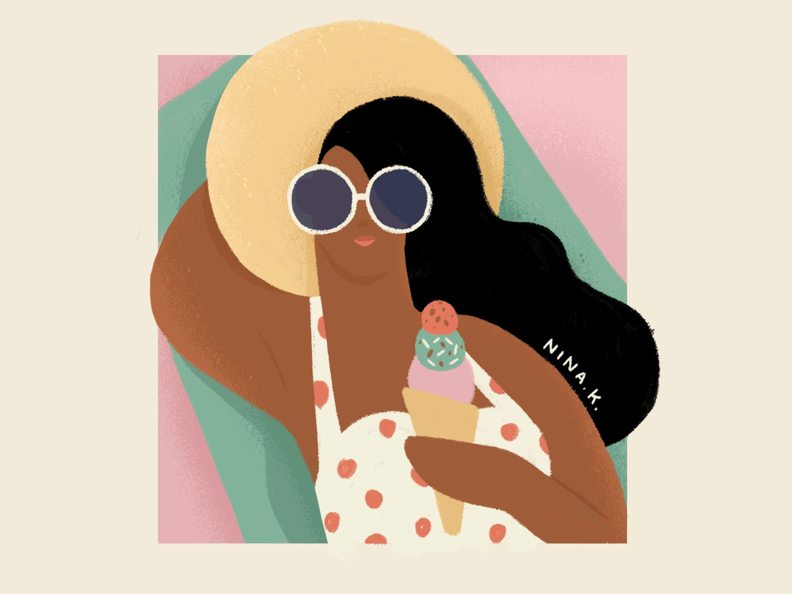 SUMMER GIRL animation art character character animation characterdesign design designer digital digitalarts dribbble grain icecream illustration ise cream cone ninak ninakart sketch summer wacom cintiq wacom tablet