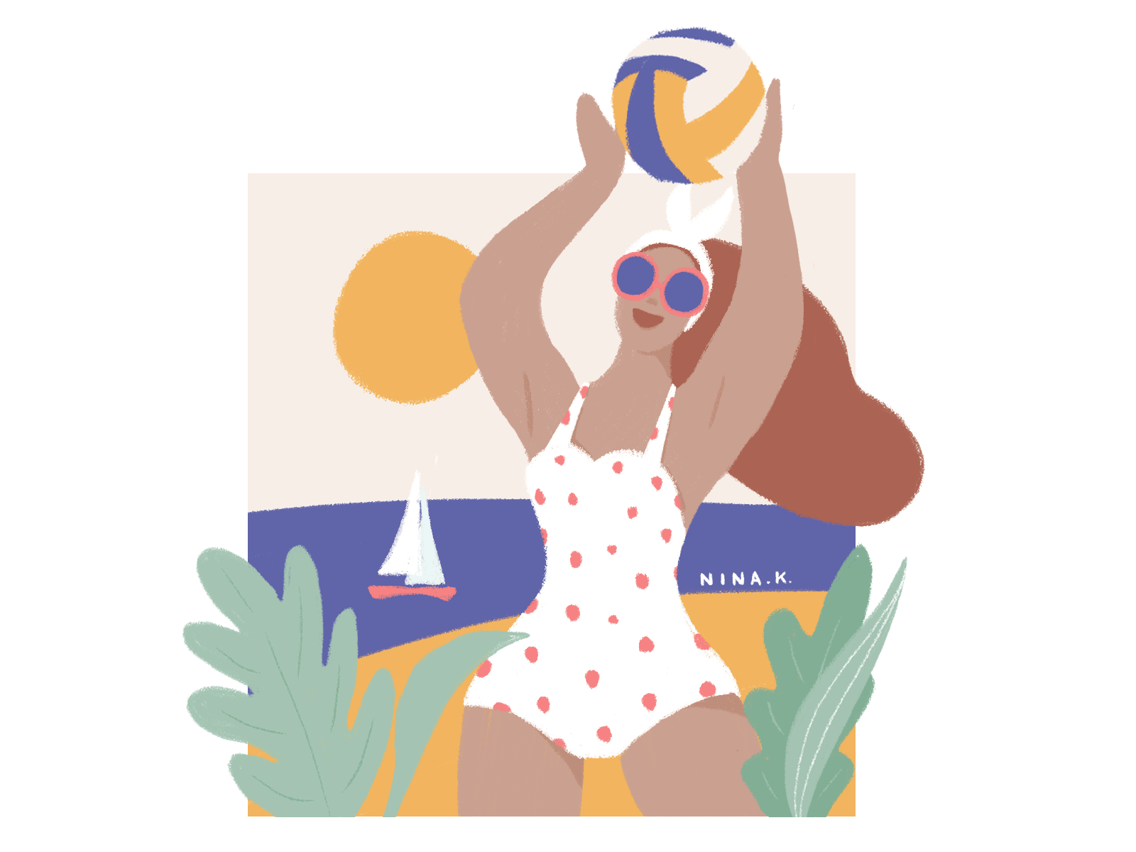 SUMMER GIRL 2 animatedgif animation animated art artist beach party beachball design designer digital digital art drawing gif illustraion illustration ninak photoshop sea sketch summer sun