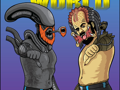 "Besties in the Monsterverse" - Comic Book Illustration alien alien vs predator aliens aliens vs predator avp comic comic art comic book comic book art comic book cover comic cover design graphic design illustrated illustration illustration design predator pro wrestling tag team wrestling