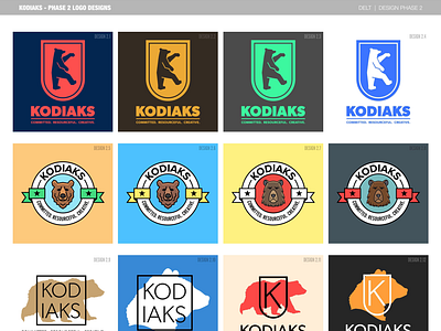 Kodiaks - Logo Design | Phase 2 animal animal logos bear bear logo bears brand and identity color palettes delt design design phase 2 graphic design kodiak kodiaks logo logo concepts logo design logo design branding logo design process logos logosheet