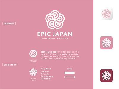 Epic Japan (Sakura + Japan Pattern) app branding business logo design dinamic icon japan logo logomark love modern logo pink sakura startup travel