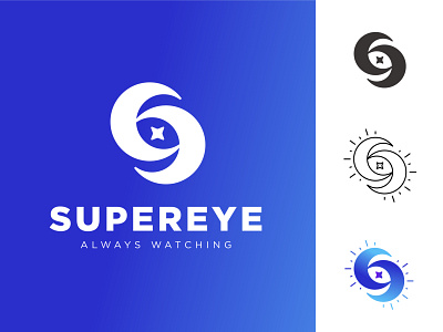 SUPEREYE LOGO ( S + Moon + Eye) app branding camera design eye galaxy icon logo logomark modern logo monoline moon star startup