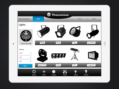 Proscenium- Browse PLP app light board lighting tablet theater ui
