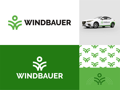 Windbauer logo design branding car car app design designer green branding green logo logo wind windmills