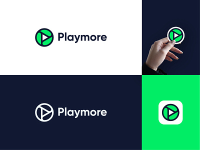 Playmore logo design. branding concept branding design green green logo play play logo player player ui symbol