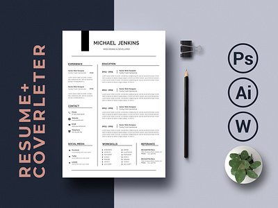 Resume / Cv template branding clean cover cover letter cv design illustration logo resume ui