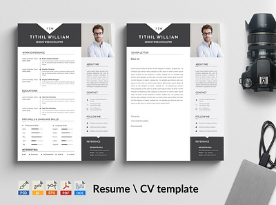 Resume template branding clean cover cover letter cv design illustration logo resume ui