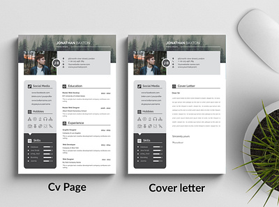 Resume template branding clean cover cover letter cv design illustration logo resume ui