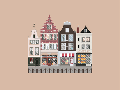 Tiny Dutch Neighborhood buildings city design flat design graphic house illustration illustrator netherlands store street town vector window