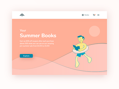 My Summer Books book branding design graphic header illustration illustrator landing page logo reading sea shop summer sun swim typography ui vector web webshop