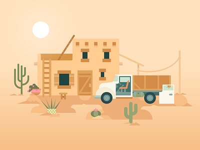 Desert House cactus car desert design flat graphic house illustration illustrator minimal simple sun truck vector