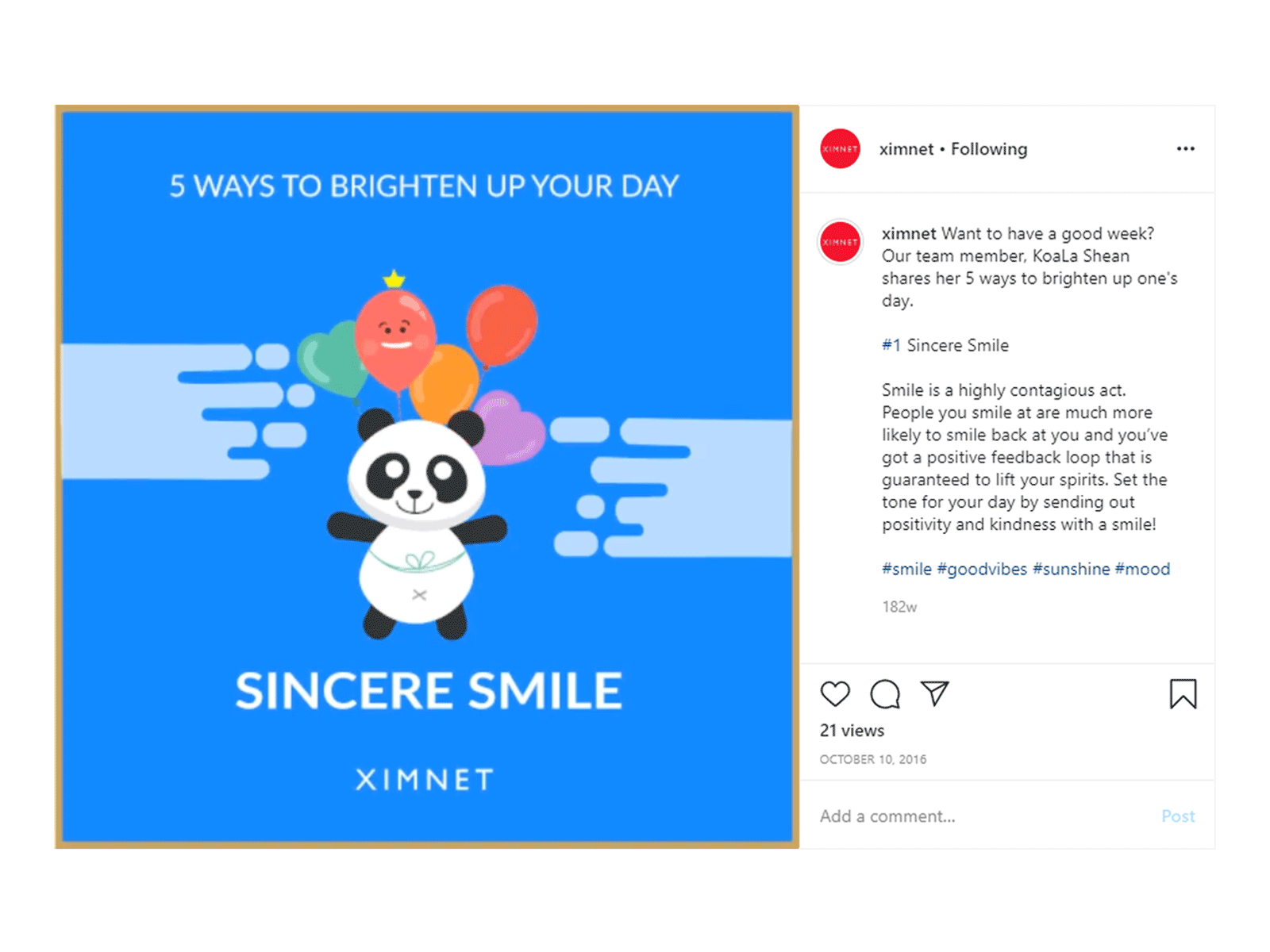 5 Ways To Brighten Up Your Day - Sincere Smile balloon gif goodvibes illustration panda positivevibes smile socialmedia vector