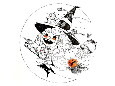 Halloween Witch cat dog halloween halloween design halloween party halloween pumpkin halloween rat halloween witch halloween witch on broom hand drawn ink on paper pumpkin scarry witch on broom witchy