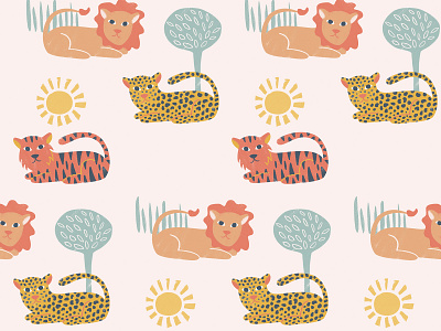 Big Cats Pattern animals fabric hand drawing illustration kids art leopard lion pattern pattern design photoshop surface design tiger wrapping paper