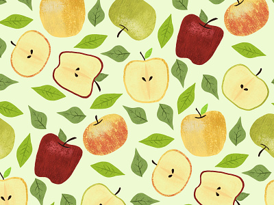 Apples Pattern apples bright fabric design fresh fruits green illustration leaves orange pattern design photoshop red slice surface design surface pattern surface pattern design yellow