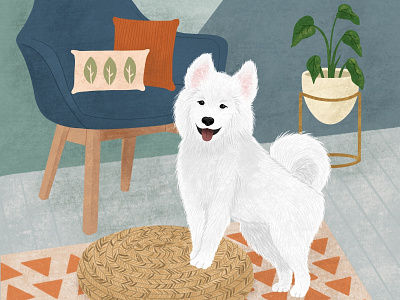 Samoyed puppy portrait animals art cute decor design digital dog draw home illustration pet portrait procreate