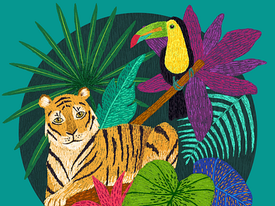 Tropical animals colorful editorial illustration nature tropical wildlife