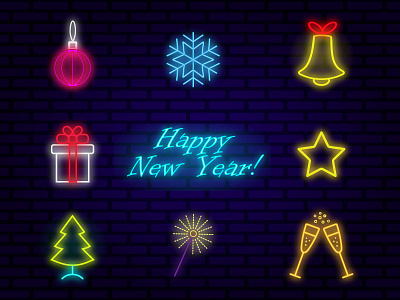 New Year Icon design icon neon new year ui vector