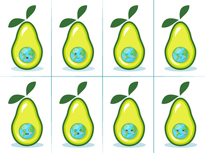 Avocado and earth globe combination with kawaii emotion in flat avocado branding design eco emoji emoji set emojis emotion emotions flat globe icon illustration kawai kawaii logo vector