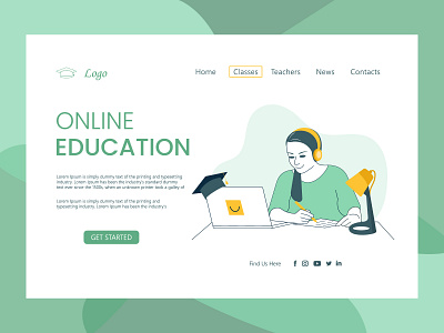 Home page of the landing page concept design distance distance education distance learning e learning education educational design flat graphic design online illustration student university vector