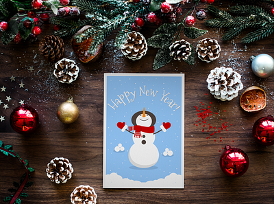 New Year card card character cute flat flat design flat illustration frendly fun greeting greeting card holiday mood new year new year card postcard postcard design smile snow snowman winter