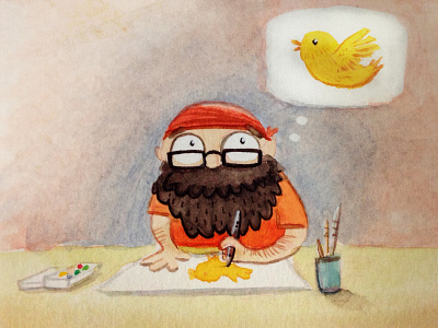 Tiny Self Portrait bird illustration self portrait sketchbook watercolor