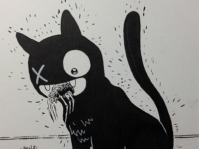 General Bonkers eating a spider cat general bonkers illustration ink inktober sketchbook spider