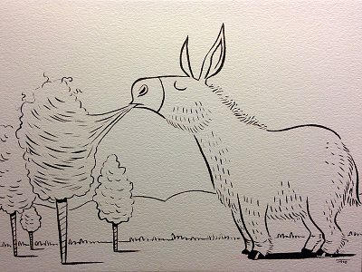 "Miniature Donkey in Cotton Candy Forest" cotton candy donkey illustration ink inktober miniature donkey sketchbook