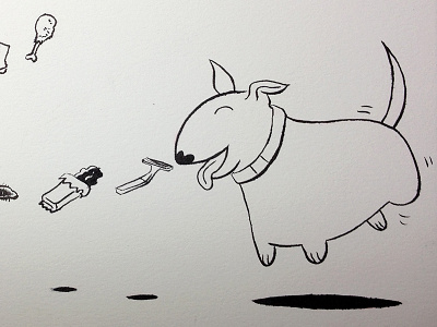 "Things Toot has eaten or attempted to eat" bull terrier illustration ink inktober sketchbook toot