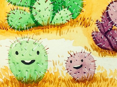 Green and Purple Prickly Pear Cactus cactus illustration prickly pear sketchbook watercolor