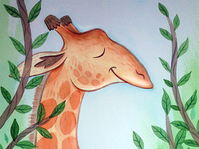Lovely Day for a Stroll giraffe illustration watercolor