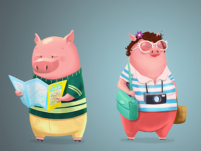 Traveling Piggies concept illustration photoshop pig tourist travel