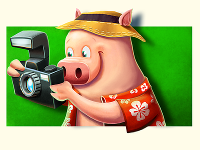 Piggie with Camera concept illustration photoshop pig tourist