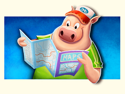 Piggie with Map concept illustration map photoshop pig tourist