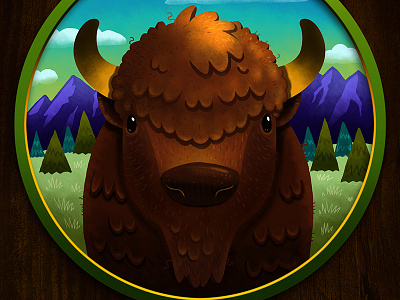Bison bison illustration illustrator photoshop postcard yellowstone