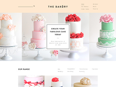 Cake Orders home page bakery cake design flat food grid navigation ordering search web website
