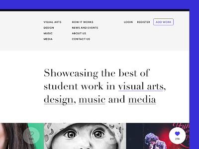 Student work - a showcase website design like minimal navigation portfolio showcase website