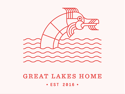 Great Lakes Home Logo branding dragon folk art home illustration lake lake monster logo sea serpent snake